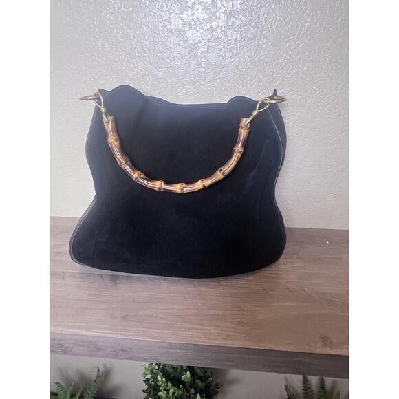 Gucci Black Suede Leather Bamboo Handle Hobo Bag With Detachable Crossbody Strap - Picture 4 of 8